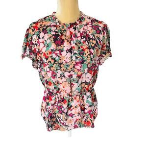 J Crew Ruffle Neck Blouse in Floral Print Chiffon NEW Size Small